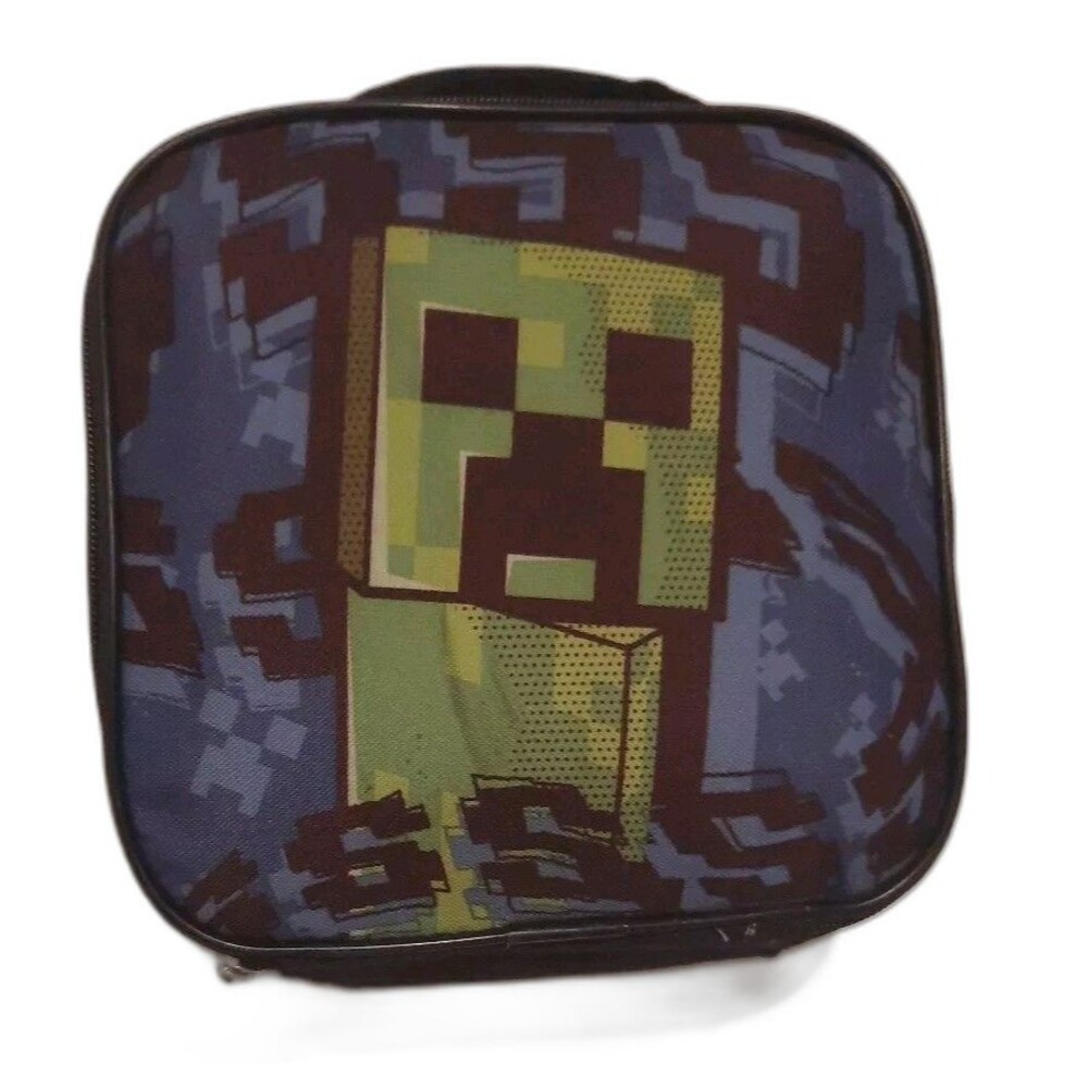 Minecraft Soft  Lunch Box Navy Blue Green School Lunch Work